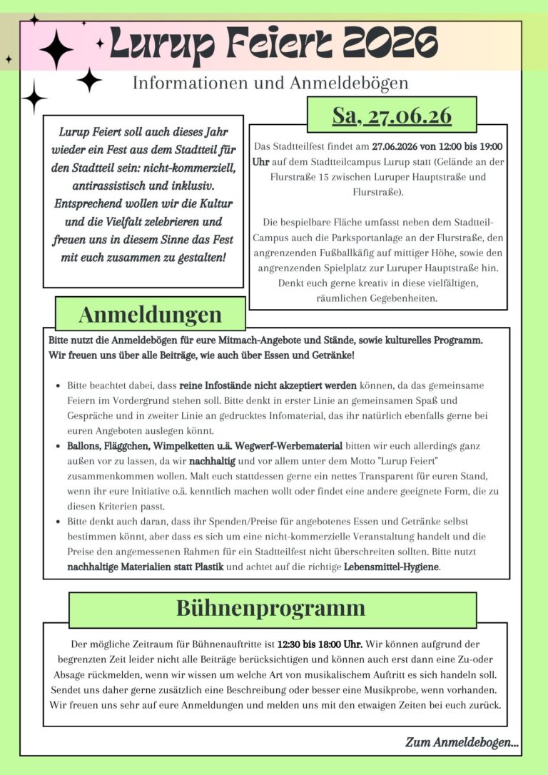 Anmeldung für LURUP FEIERT 2026 Läuft